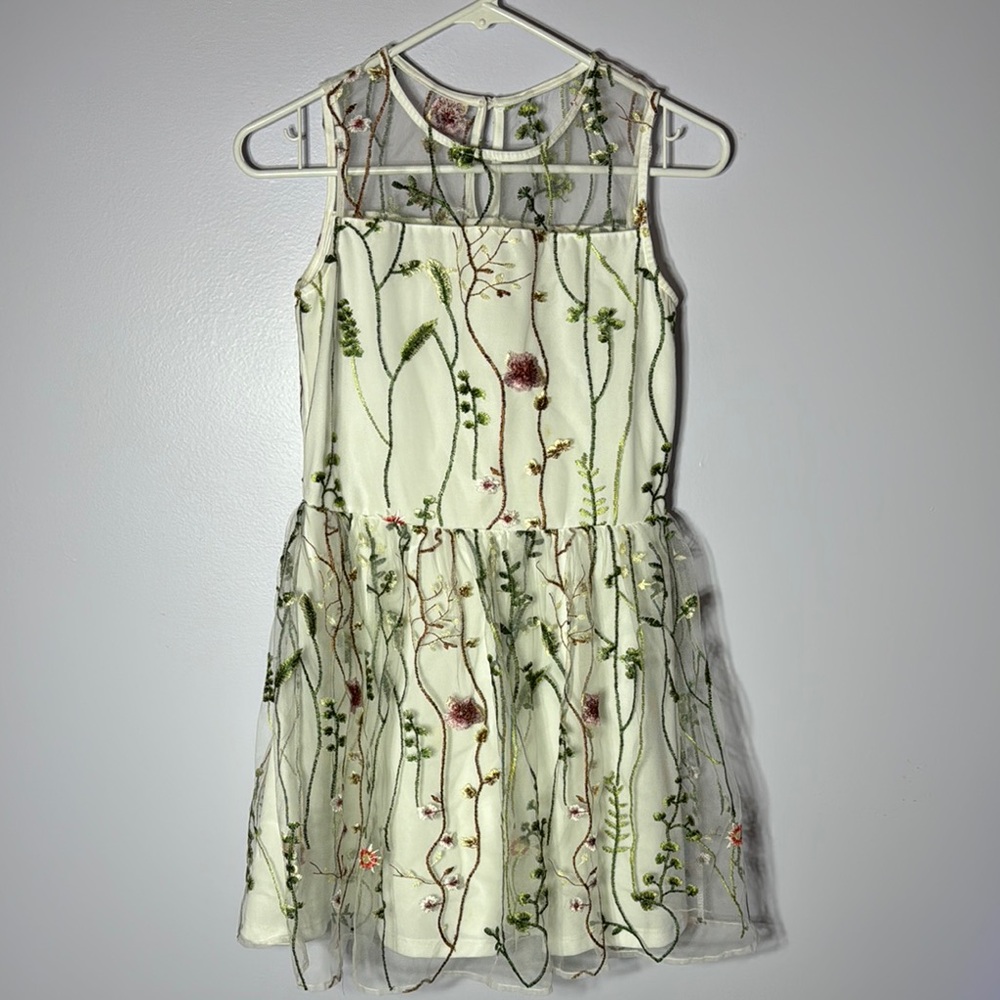 Calvin Klein Floral Embroidered Kids Dress - Winter White Size 14.5